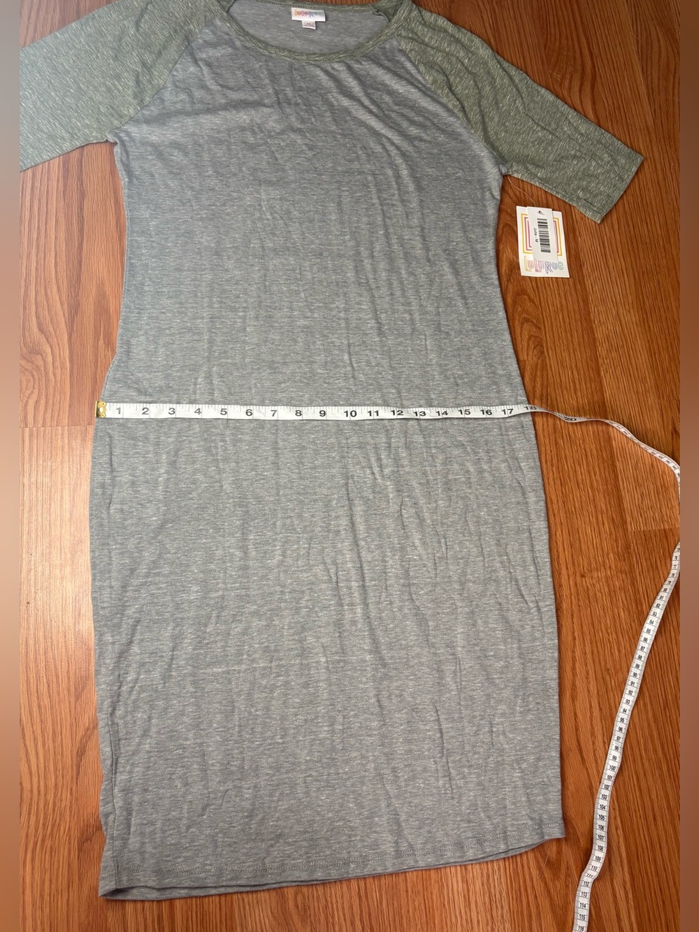 LuLaRoe Gray Dress with Olive Trim - Picture 6 of 7